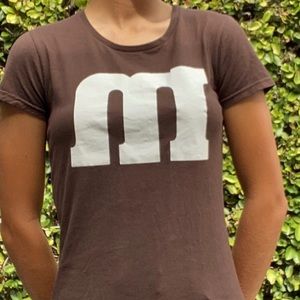 brown M&M candy shirt